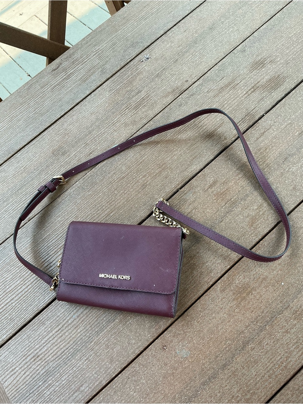 Michael Kors Small Crossbody Bag in Burgundy with Gold Hardware